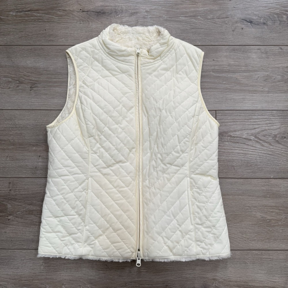 NWT Nine West Women's Reversible Fleece Lined Puffer Vest Size M Quilted Zip Up‎